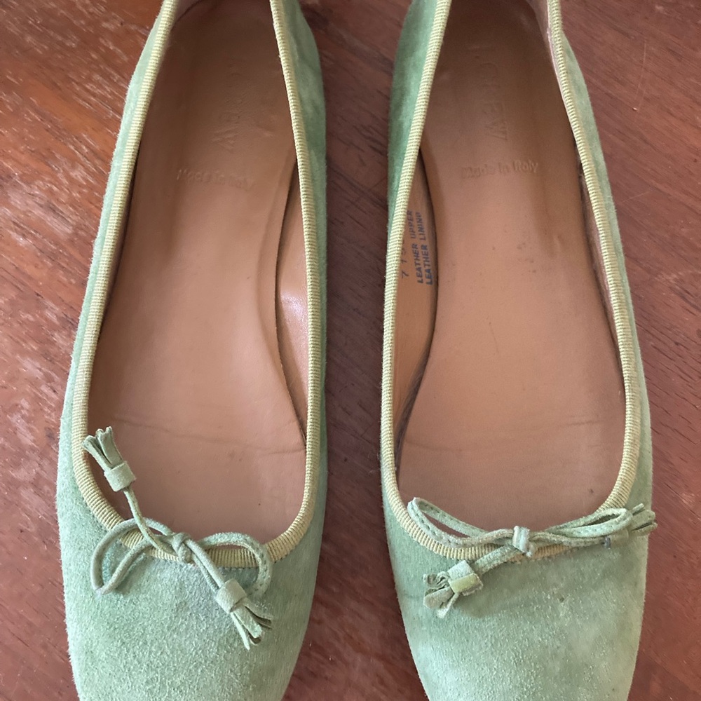 J. Crew Green Suede Ballet Flats